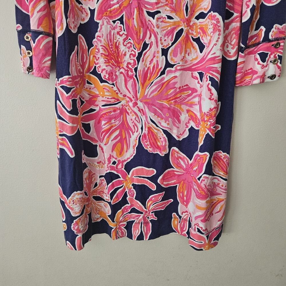 Lilly Pulitzer Pink Blue Dress 3/4 sleeve Floral Size Medium - Picture 3 of 9